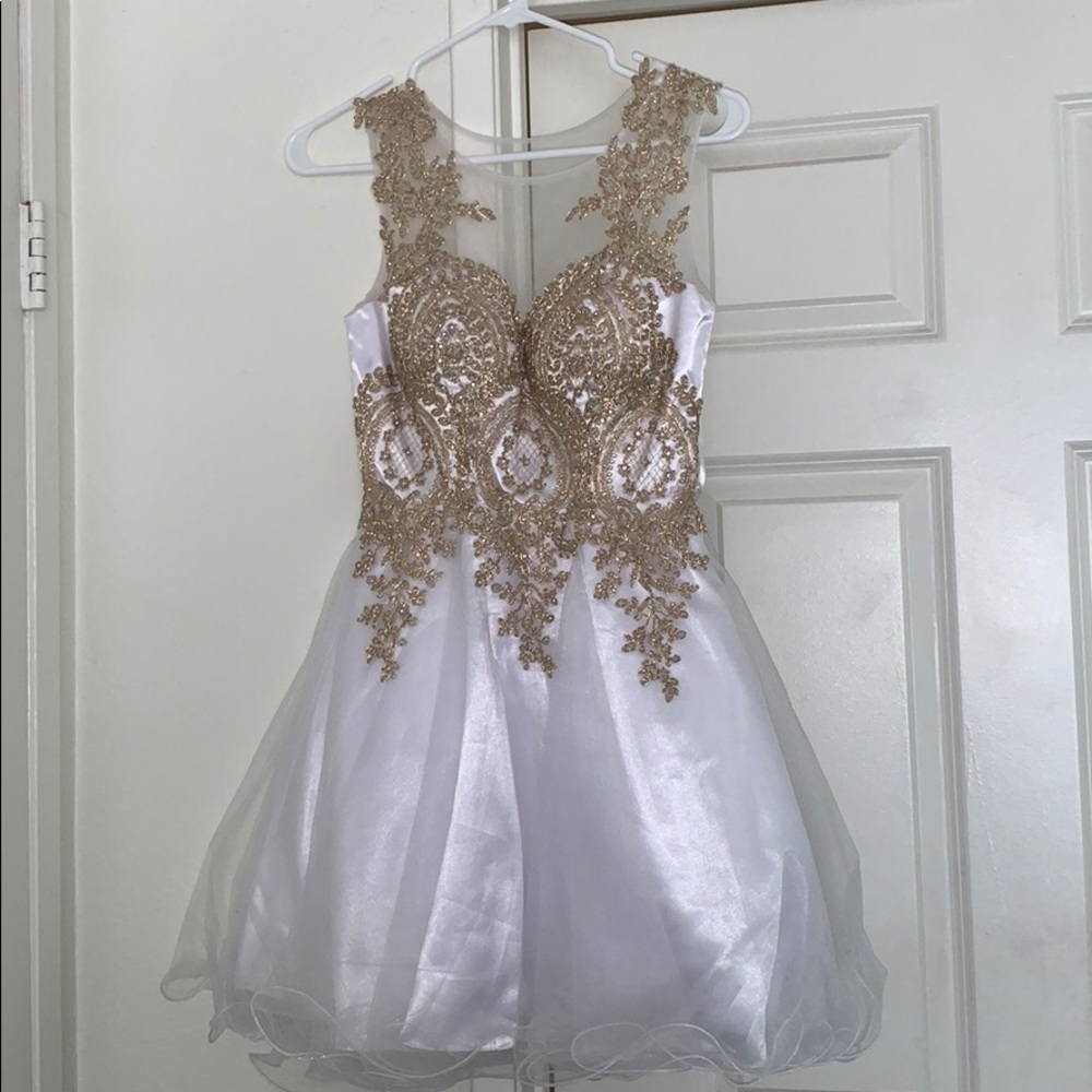“Anny Lee” short tulle mesh neck formal dress